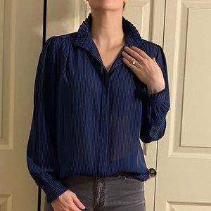 David Matthew - Vintage pinstripe high neck blouse